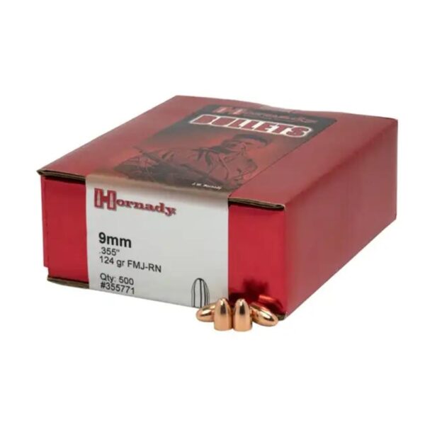 Hornady Reloading Handgun Bullets 9mm .355" 124 gr FMJRN 500/ct - Precision Shot Firearms