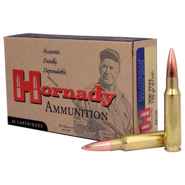 Hornady Match Rifle Ammunition .308 Win 178 gr BTHP Match 20/Box - Precision Shot Firearms