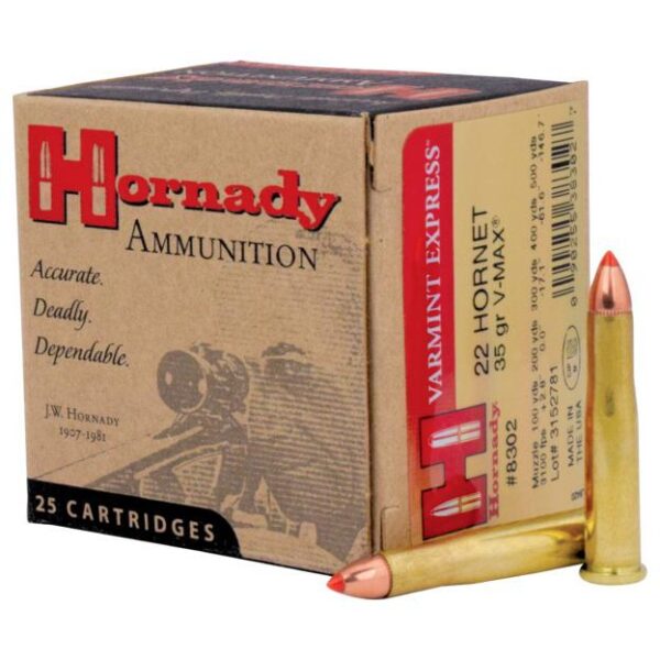 Hornady Varmint Express Rifle Ammunition .22 Hornet 35 gr V-MAX 3100 fps 25/ct - Precision Shot Firearms