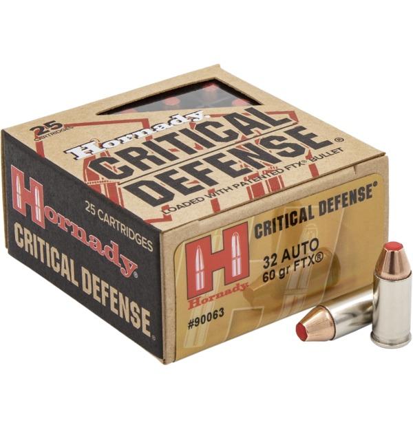 Hornady Critical Defense Handgun Ammunition .32 Auto 60gr FTX 1000 fps 25/ct - Precision Shot Firearms
