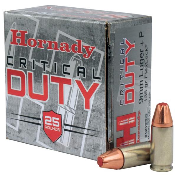 Hornady Critical Duty Handgun Ammo 9mm Luger (+P) 135 gr Flex Tip 1110 fps 25/ct - Precision Shot Firearms