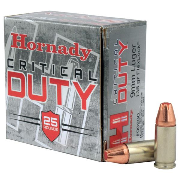 Hornady Critical Duty Handgun Ammo 9mm Luger 135 gr Flex Tip 1010 fps 25/ct - Precision Shot Firearms
