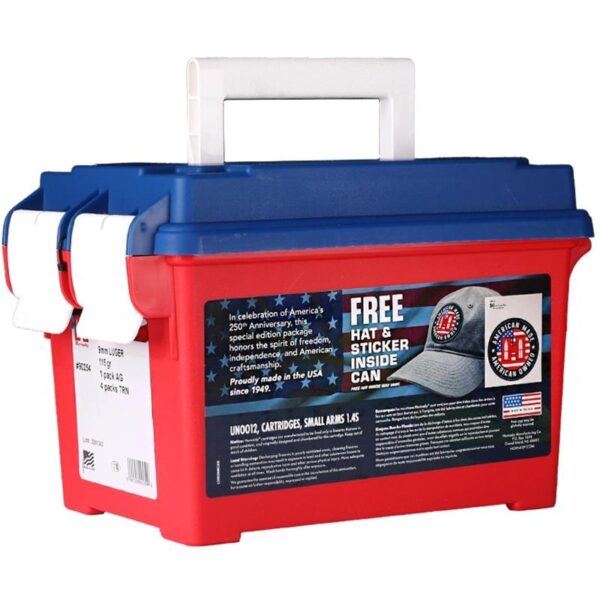 Hornady 250th Anniversary Ammo Can Combo 9mm Luger 50/ct 115gr American Gunner XTP & 200/ct TAP Training FMJ w/ Hat and Sticker - Precision Shot Firearms
