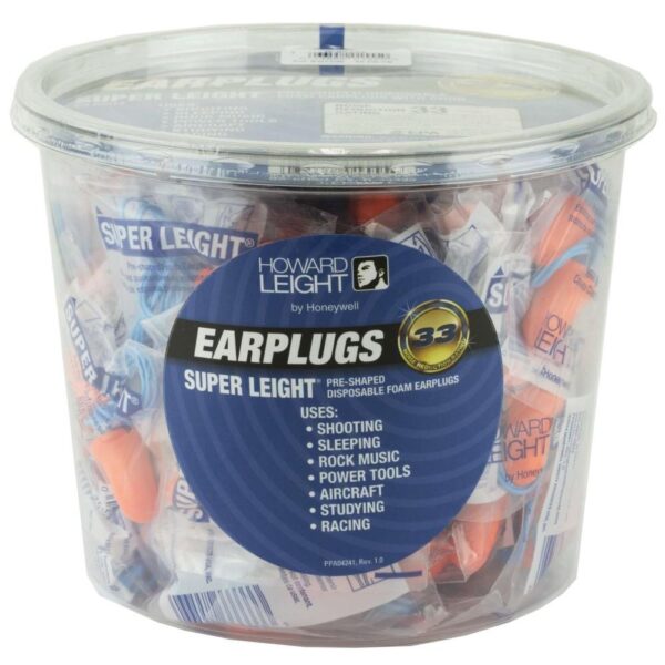 Howard Leight Super Leight Ear Plugs Pre-Shaped Foam Coral Ear Plugs 33dB 50/pr Corded Tub - Precision Shot Firearms