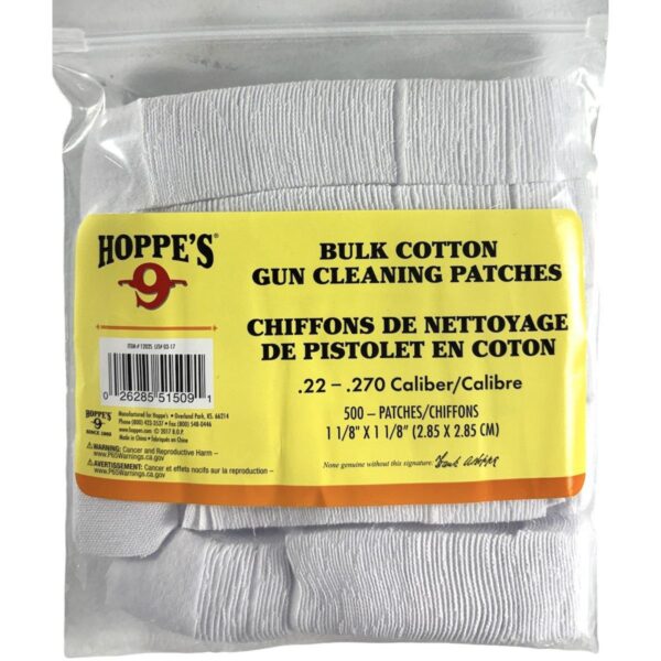 Hoppes .22-.270 Cal Gun Cleaning Patches 1-1/8" 500/ct Poly Bag - Precision Shot Firearms