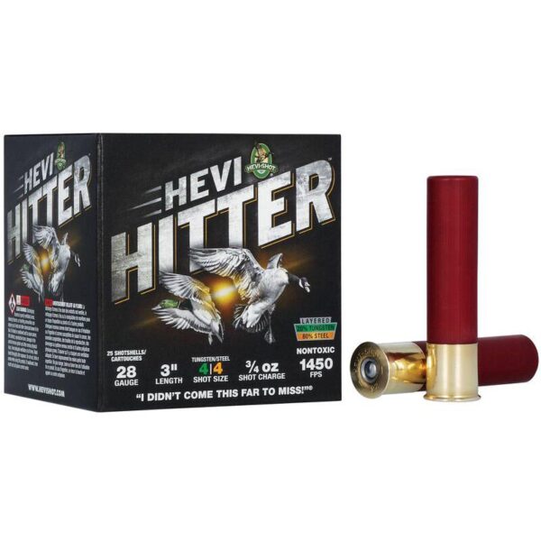 HEVI-Shot HEVI-Hitter Tungsten/Steel Shotshells 28ga 3" 3/4oz 1450 fps #4 25/ct - Precision Shot Firearms