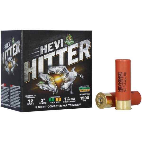 HEVI-Shot HEVI-Hitter Tungsten/Steel Shotshells 12ga 3" 1-1/4oz 1500 fps #BB 25/ct - Precision Shot Firearms