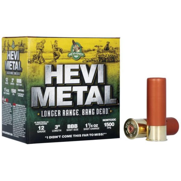 HEVI-Shot HEVI-Metal Longer Range Shotshell 12ga 3" 1-1/4 oz 1500 fps #BBB 25/ct - Precision Shot Firearms