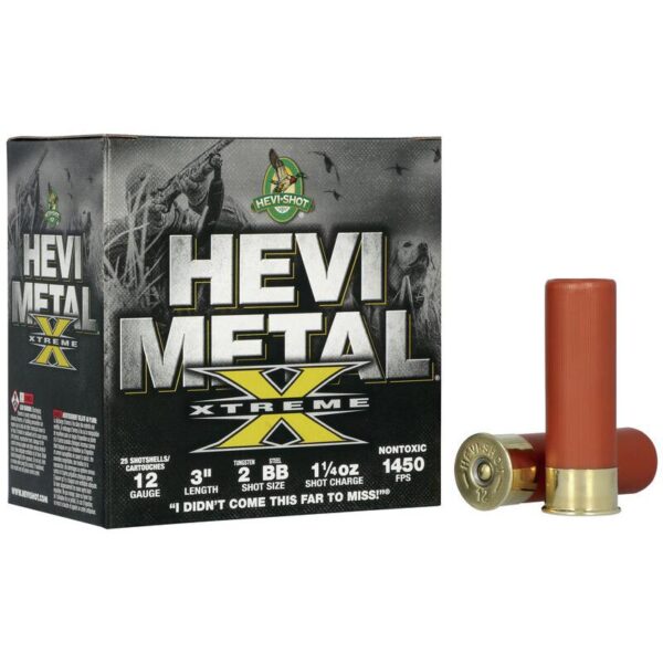 HEVI-Shot HEVI-Metal Xtreme Shotshell 12ga 3" 1-1/4 oz 1450 fps #BB Steel & #2 Tungsten 25/ct - Precision Shot Firearms