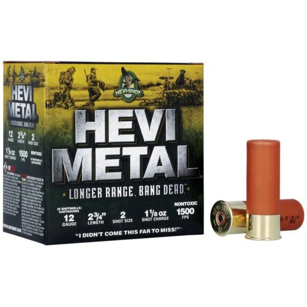 HEVI-Shot HEVI-Metal Longer Range Shotshell 12ga 2-3/4" 1-1/8 oz 1500 fps #2 25/ct - Precision Shot Firearms