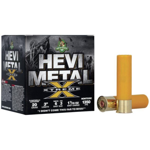 HEVI-Shot HEVI-Metal Xtreme Shotshell 20ga 3" 1-1/16oz 1350 fps #3 Steel & #6 Tungsten 25/ct - Precision Shot Firearms