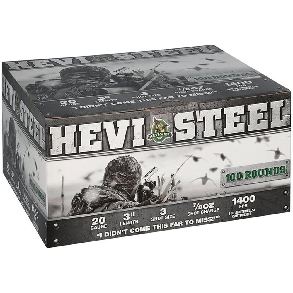 HEVI-Shot HEVI-Steel Shotshells 20 ga 3" 7/8 oz 1400 fps #3 100/ct - Precision Shot Firearms