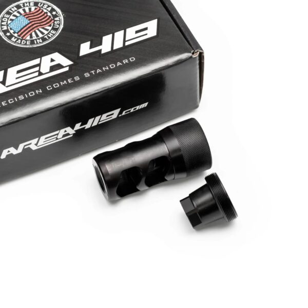 Area 419 Hellfire 2P-Self Timing Muzzle Brake w/ Adapter 6.5mm/30cal 1/2-28 - Precision Shot Firearms