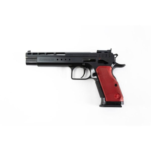 Tanfoglio Gold Match Handgun 10mm 13rd Magazine 6" Barrel Black with Red Grips Optic Ready - Precision Shot Firearms