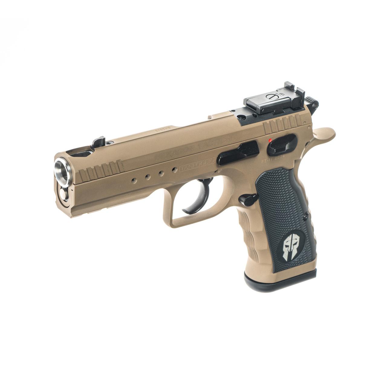 Tanfoglio Hexagon Tactical Handgun 9mm Luger 17rd Magazine(2) 4.45" Compensated Barrel DA/SA OR Tan - Precision Shot Firearms