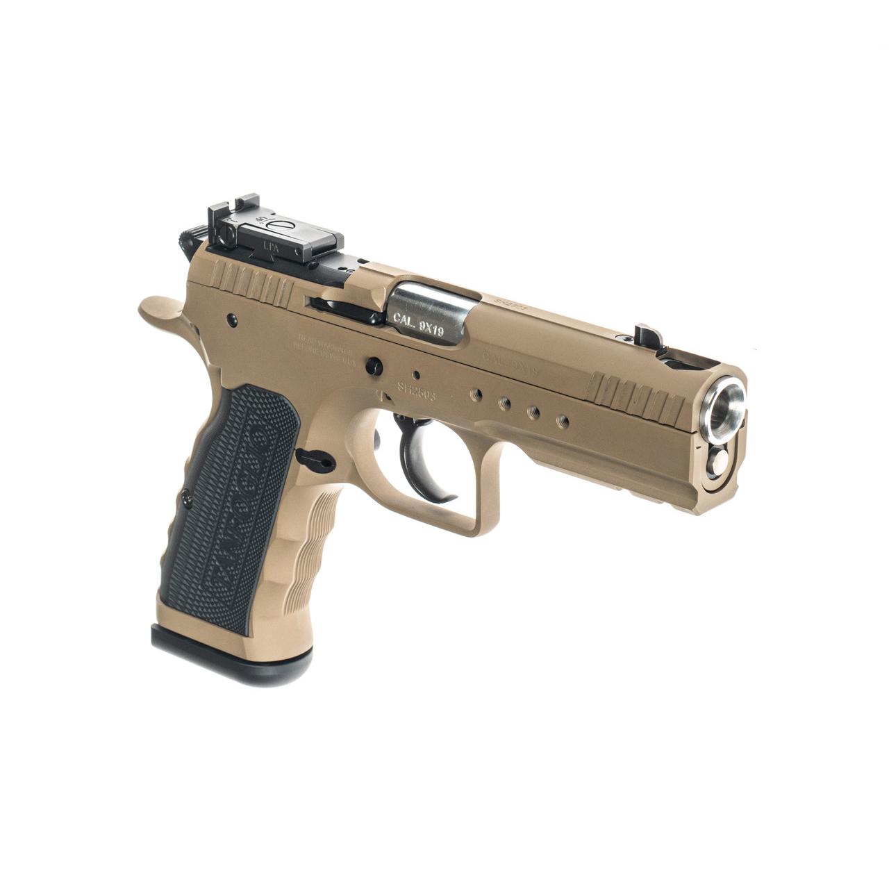 Tanfoglio Hexagon Tactical Handgun 9mm Luger 17rd Magazine(2) 4.45" Compensated Barrel DA/SA OR Tan - Precision Shot Firearms