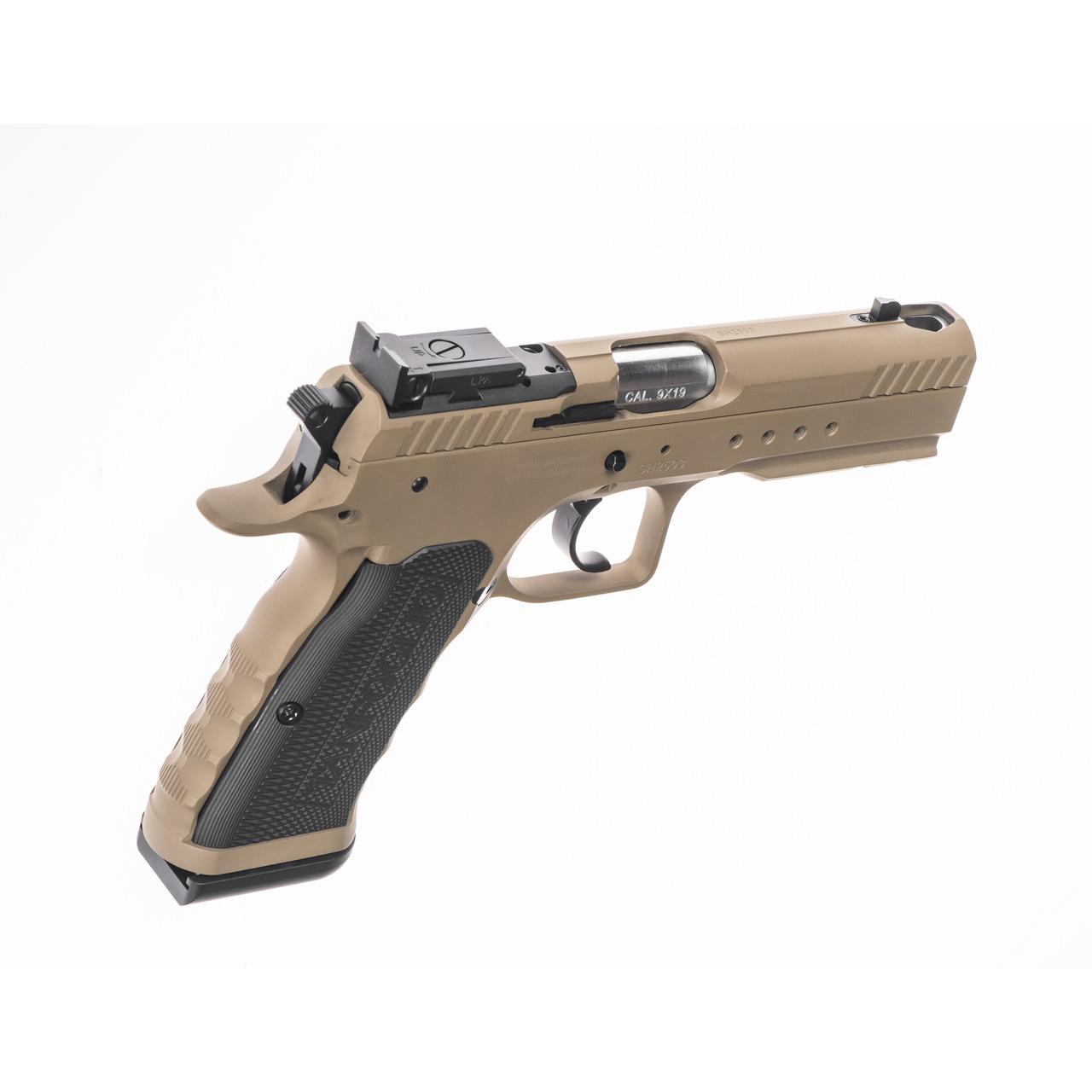 Tanfoglio Hexagon Tactical Handgun 9mm Luger 17rd Magazine(2) 4.45" Compensated Barrel DA/SA OR Tan - Precision Shot Firearms