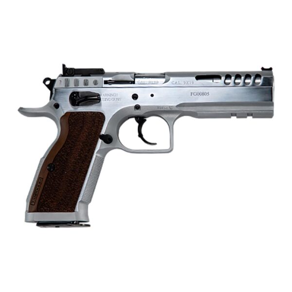 Tanfoglio Stock II Handgun 9mm Luger 17/rd 4.44" Barrel Silver with Brown Grip - Precision Shot Firearms