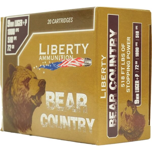 Liberty Bear Country Handgun Ammunition 9mm(+P) 72gr Solid 1850 fps 20/cts - Precision Shot Firearms