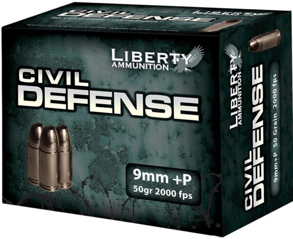 Liberty Civil Defense Handgun Ammunition 9mm (+P) 50gr SCHP 2000 fps 20/ct - Precision Shot Firearms