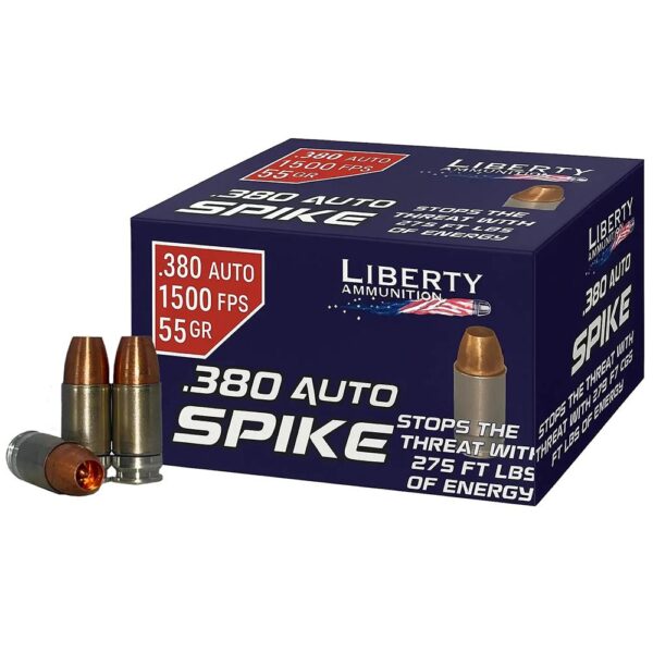 Liberty Spike Handgun Ammunition .380 Auto 55gr HP 1500 fps 20/ct - Precision Shot Firearms
