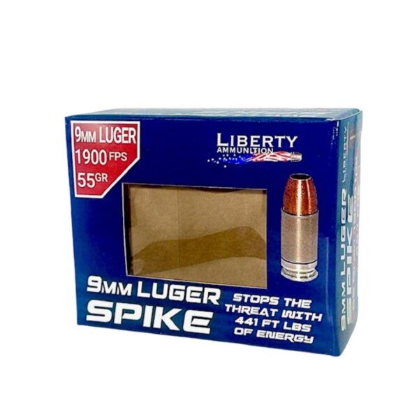 Liberty Spike Handgun Ammunition 9mm Luger 55gr HP 1900 fps 20/ct - Precision Shot Firearms