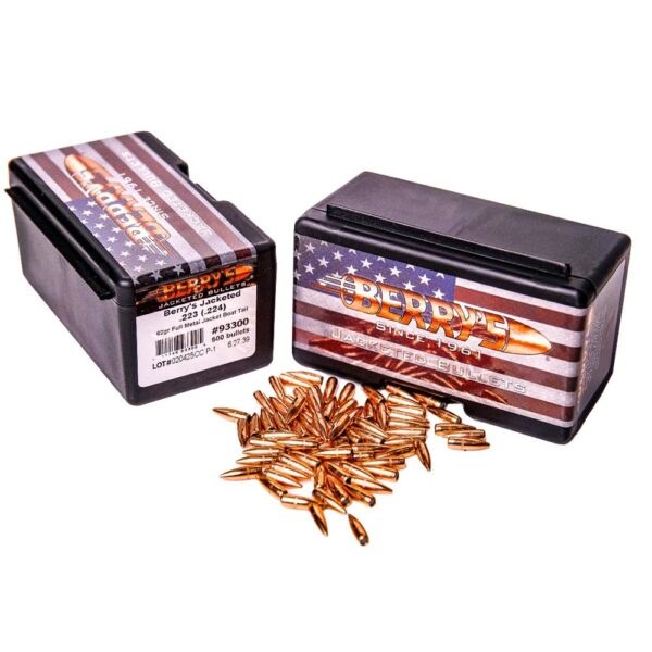 Berry's Rifle Bullets .223/5.56mm .224" 62 gr FMJ-BT 1500/ct - Precision Shot Firearms