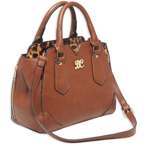 Bulldog Satchel Style Conceal Carry Purse W/ Holster - Chestnut W/ Leopard Trim - Precision Shot Firearms