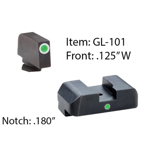 Ameriglo Tritium i-Dot Night Sight for Glock 17-39 / Front Tritium - Green / Front Outline - White / Rear - Green Square Notch - Precision Shot Firearms
