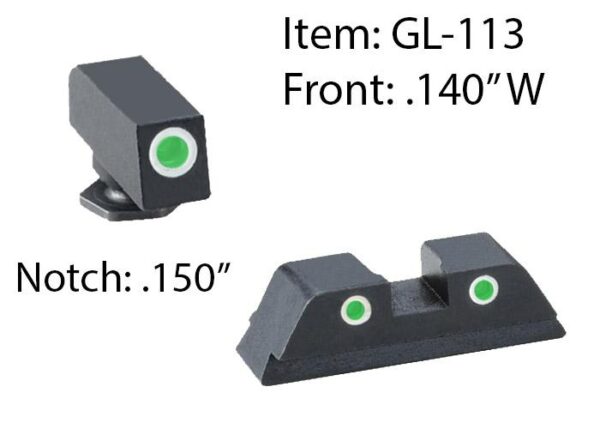 Ameriglo Classic Style 3-Dot Night Sight Set for Select Glocks / Front Tritium - Green / Front Outline - White / Rear Tritium - Green / Rear Outline - - Precision Shot Firearms