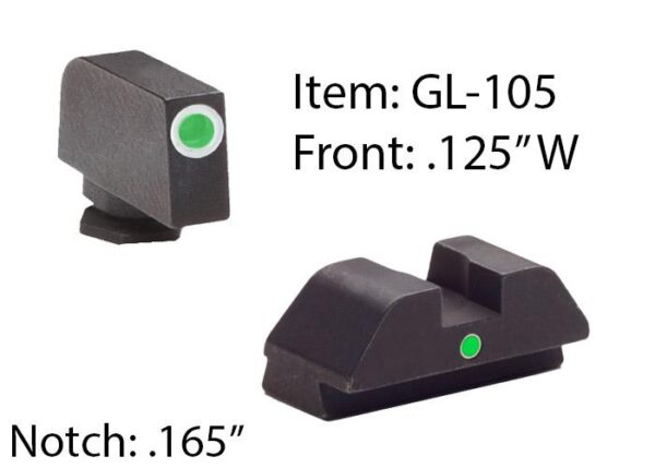 Ameriglo Tritium i-Dot Night Sight Set for Select Glocks - Front Tritium - Green / Front Outline - White / Rear Style - Green Square Notch - Precision Shot Firearms