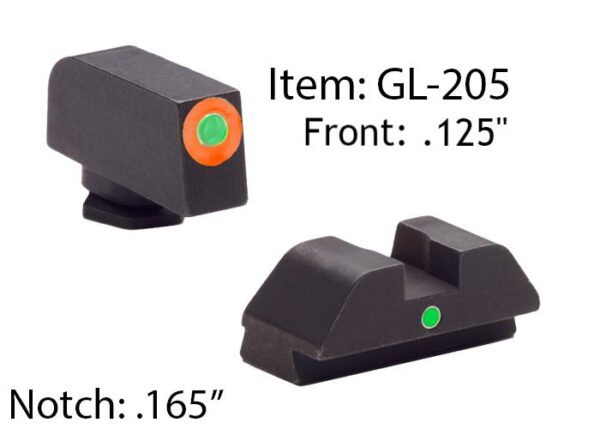 Ameriglo Glock Tritium I-Dot Night Sight Set for Glock 42 43 - Orange Outline Front / Single Green Dot Rear - Precision Shot Firearms