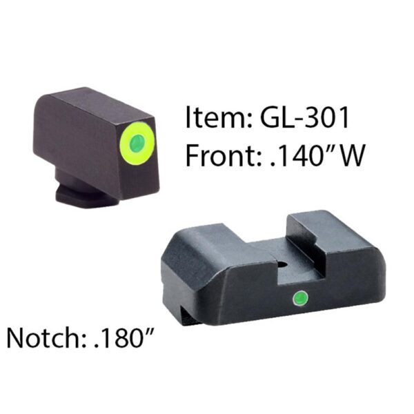 Ameriglo Tritium i-Dot Night Sight Set for Select Glocks / Front Outline Color - LumiGreen / Rear Metal Style - New - Precision Shot Firearms