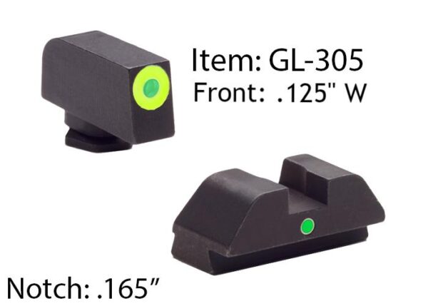 Ameriglo Glock Tritium I-Dot Night Sight Set for Glock 42 43 - Lime Outline Front / Single Green Dot Rear - Precision Shot Firearms