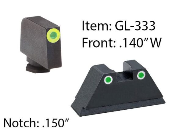 Amerigo Custom Combination Tall Suppressor Height Set - All Glock Models Except 42 43 / Front Tritium - Green / Front Outline - LumiGreen / Rear Trit - Precision Shot Firearms