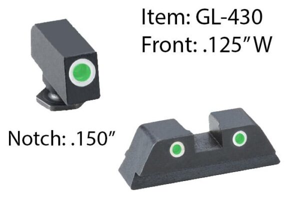 Ameriglo Classic 3 Dot Night Sight Set for Glock 42/43 / Front Tritium - Green / Front Outline - White / Rear Tritium - Green / Rear Outline - White - Precision Shot Firearms