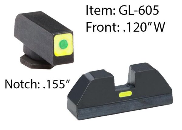 Ameriglo Glock CAP Set For Glock 42 43 - Green Tritium Lime Green Lumi Square Outline Front/Rear - Precision Shot Firearms