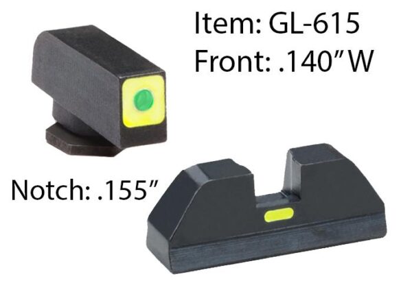 Ameriglo Glock CAP Sight Set For Glock 20 21 29 30 31 32 36 40 41 - Green Tritium Lime Green Lumisquare Outline Front/Rear - Precision Shot Firearms