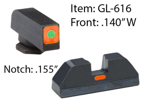Ameriglo Glock CAP Sight Set For Glock 17 19 22 23 24 26 27 33 34 35 37 38 39 - Green Tritium Orange Sq Outline Front/Rear - Precision Shot Firearms