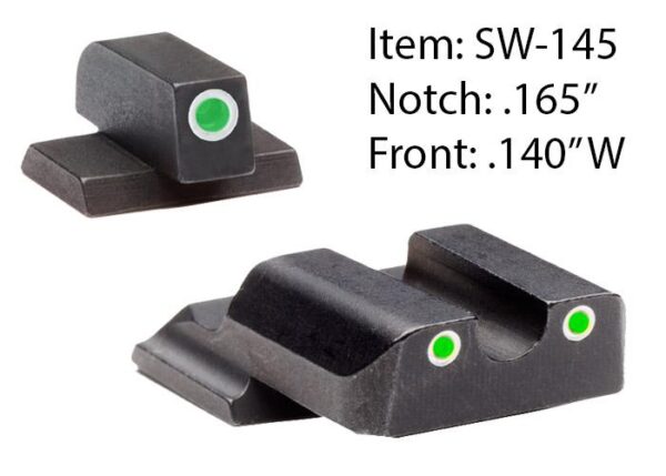Ameriglo Classic Style Night Sight Set for S&W M&P Shield / Front Tritium - Green / Front Outline - White / Rear Tritium - Green / Rear Outline White - Precision Shot Firearms