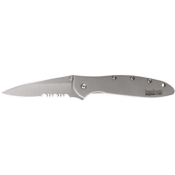 Kershaw Ken Onion Leek Folding Knife 3" Partially Serrated Drop Point Blade Silver - Precision Shot Firearms