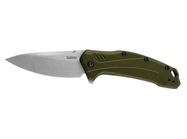 Kershaw Link Drop Point Knife Olive Aluminum (3.25" Stonewash 20CV) - Precision Shot Firearms