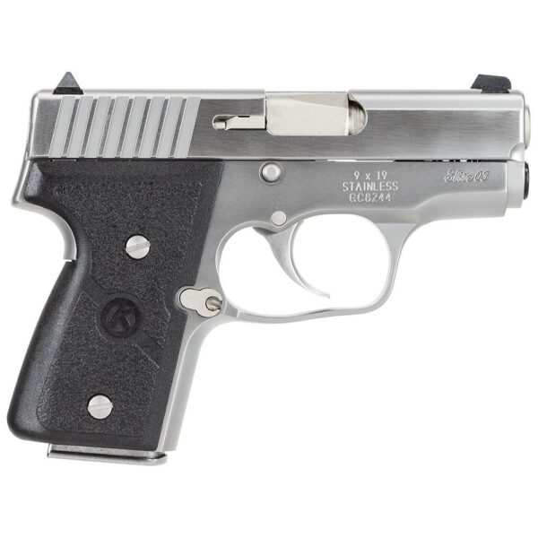 Kahr Arms MK9 Elite Handgun 9mm Luger 6rd (2) & 7rd (1) Magazines 3" Barrel Silver wil Black Checkered Grip CA Compliant - Precision Shot Firearms