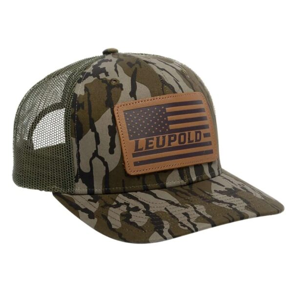 Leupold Leather Flag Trucker Hat Mossy Oak Bottomland Camo/Green - Precision Shot Firearms