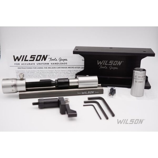 Wilson Stainless Case Trimmer Kit with Micro-Adjust Stop .50 Cal wtih 50 BMG Case Holder - Precision Shot Firearms