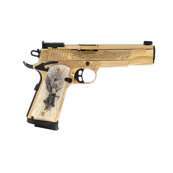 EAA Girsan MC1911 Gold Lux Handgun .38 Super 9rd Magazines(2) 5" Barrel Engraved Slide and Grips Luxury Case - Precision Shot Firearms