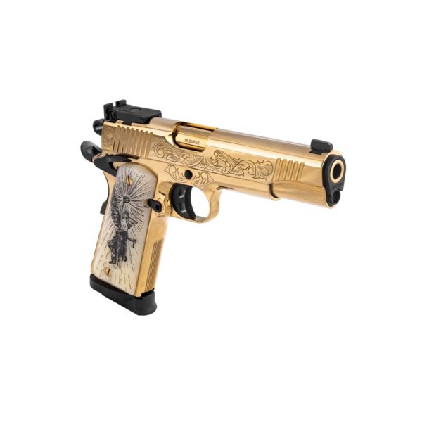 EAA Girsan MC1911 Gold Lux Handgun .38 Super 9rd Magazines(2) 5" Barrel Engraved Slide and Grips Luxury Case - Precision Shot Firearms