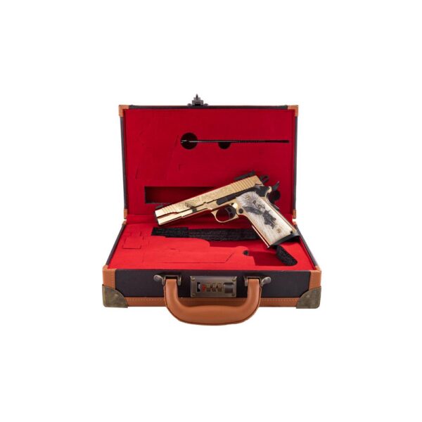 EAA Girsan MC1911 Gold Lux Handgun .38 Super 9rd Magazines(2) 5" Barrel Engraved Slide and Grips Luxury Case - Precision Shot Firearms