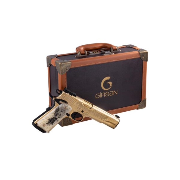 EAA Girsan MC1911 Gold Lux Handgun .38 Super 9rd Magazines(2) 5" Barrel Engraved Slide and Grips Luxury Case - Precision Shot Firearms