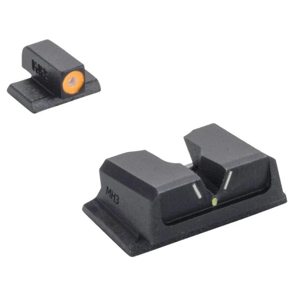 Meprolight Hyper Bright V-Sight Fixed Pistol Set for S&W M&P Full Size Compact Green with Orange Front - Precision Shot Firearms